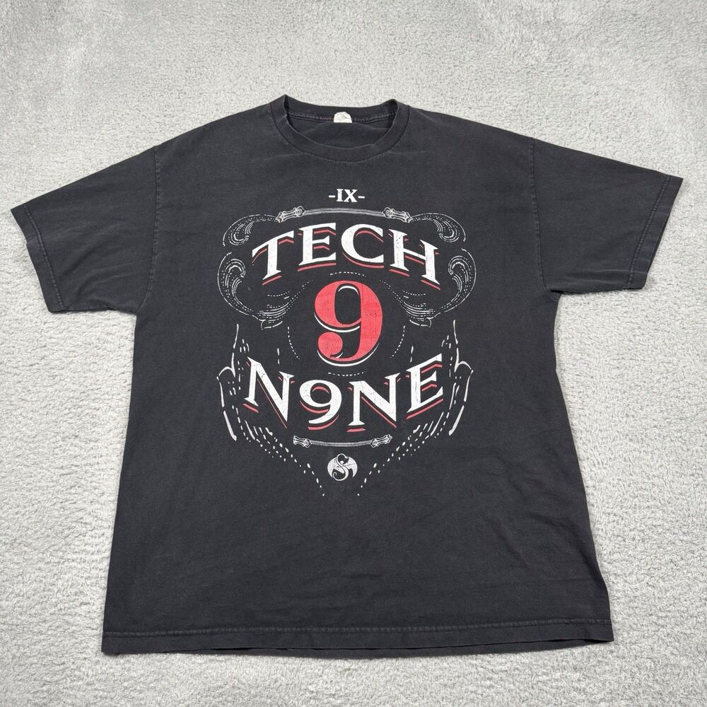 Vintage XL Tech N9ne Strange Music Black Shirt Rare 90s Y2K